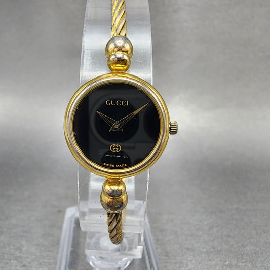 Gucci Watch Women 20mm Black Dial Gold Plated Round Vintage 2700L New Battery0