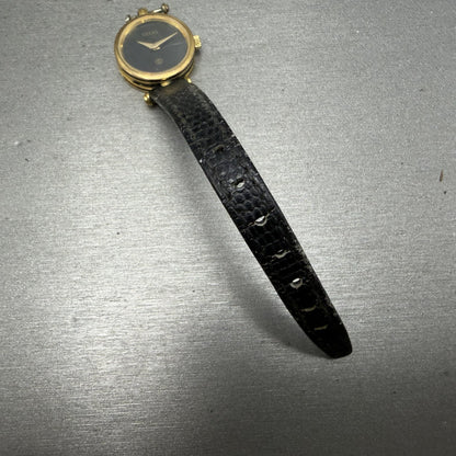 Gucci 2000L Watch Women 22mm Black Dial Gold Plated Round New Battery VTG UNIDQ5