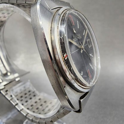 Bulova Accutron Calendar Watch men 35mm Black DIal Steel Date M9 21364 PARTS4