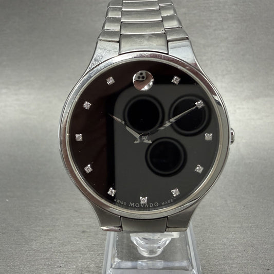 Movado Museum  Watch Men 38mm Black Dial Steel Diamond Round New Battery0