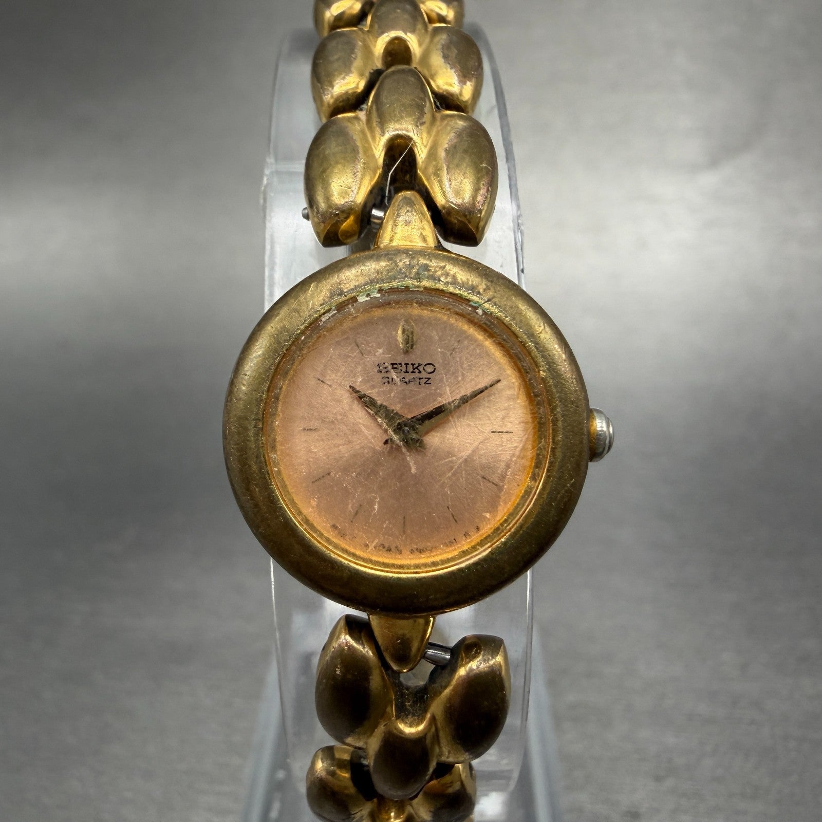 Seiko Watch Women 19mm Pink Dial Gold Tone Round 4N00-1138 New Battery Vintage0