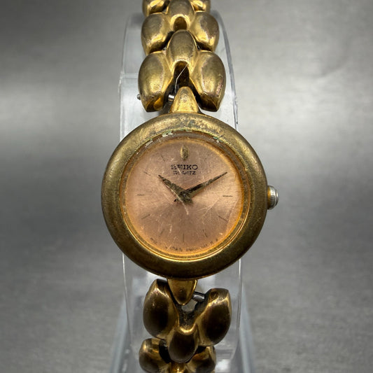 Seiko Watch Women 19mm Pink Dial Gold Tone Round 4N00-1138 New Battery Vintage0