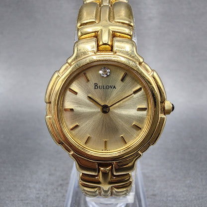 Bulova Watch Women 26mm Gold Dial Gold Tone Round 97P44 New Battery VTG0