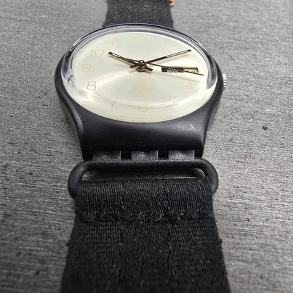 Swatch Seventy's Gold Watch Women 34mm Champagne Dial Black Tone GB747 New Batt4