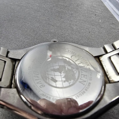 Citizen Eco-Drive Watch Men 38mm Black Dial Silver Date Round E110-S008697 Runs9