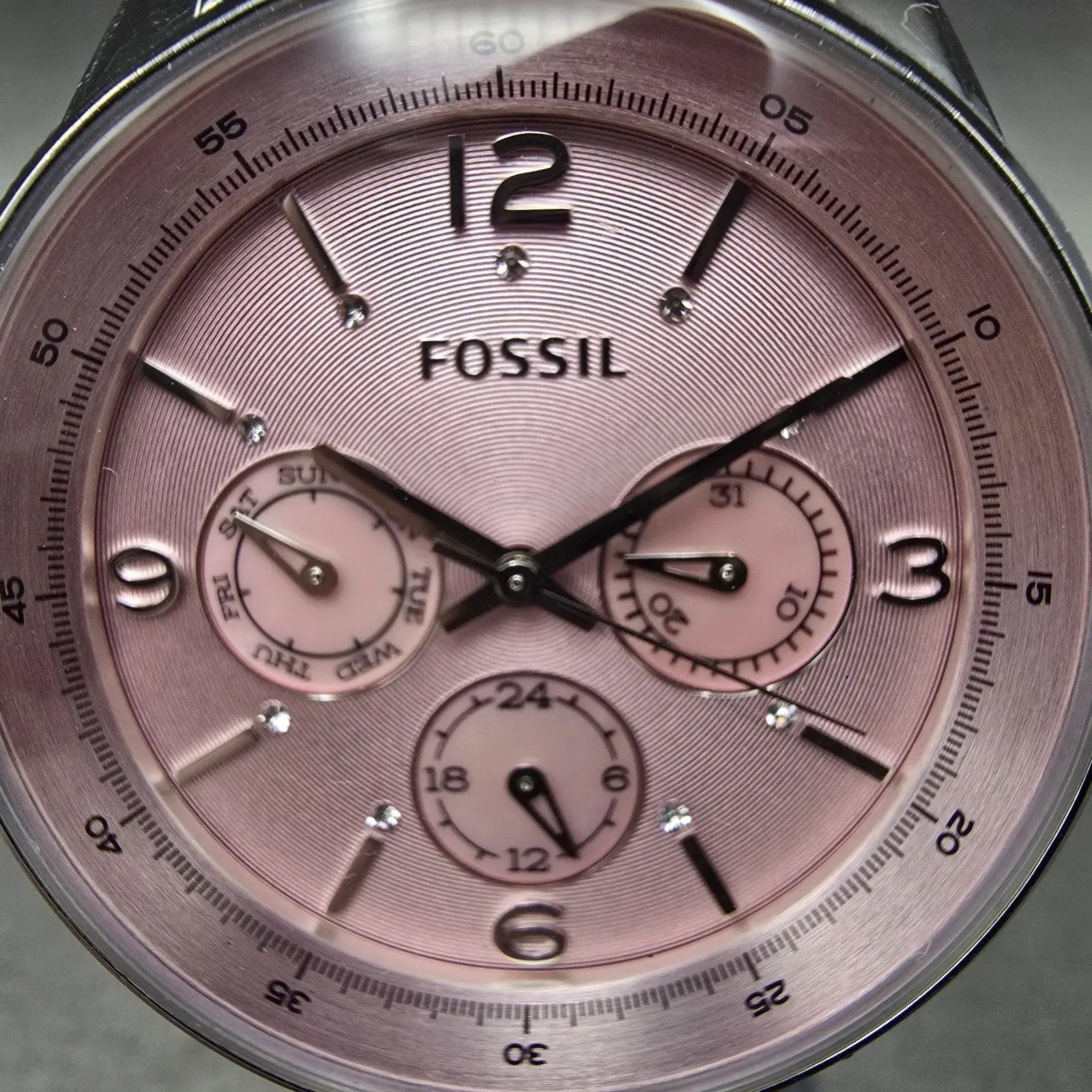 Fossil Watch Women 40mm Pink MOP Dial Silver Tone Daydate BQ1405 New Battery1