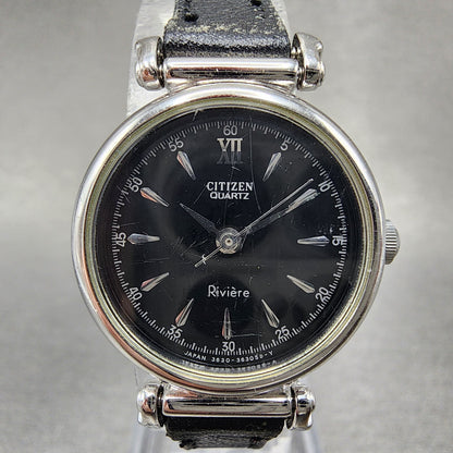 Citizen Riviere Watch Women 24mm Black Dial Silver Tone Round New Battery1