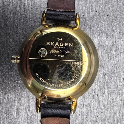 Skagen Hagen Watch Women 34mm Black Dial Gold Tone Round SKW2354 New Battery G10
