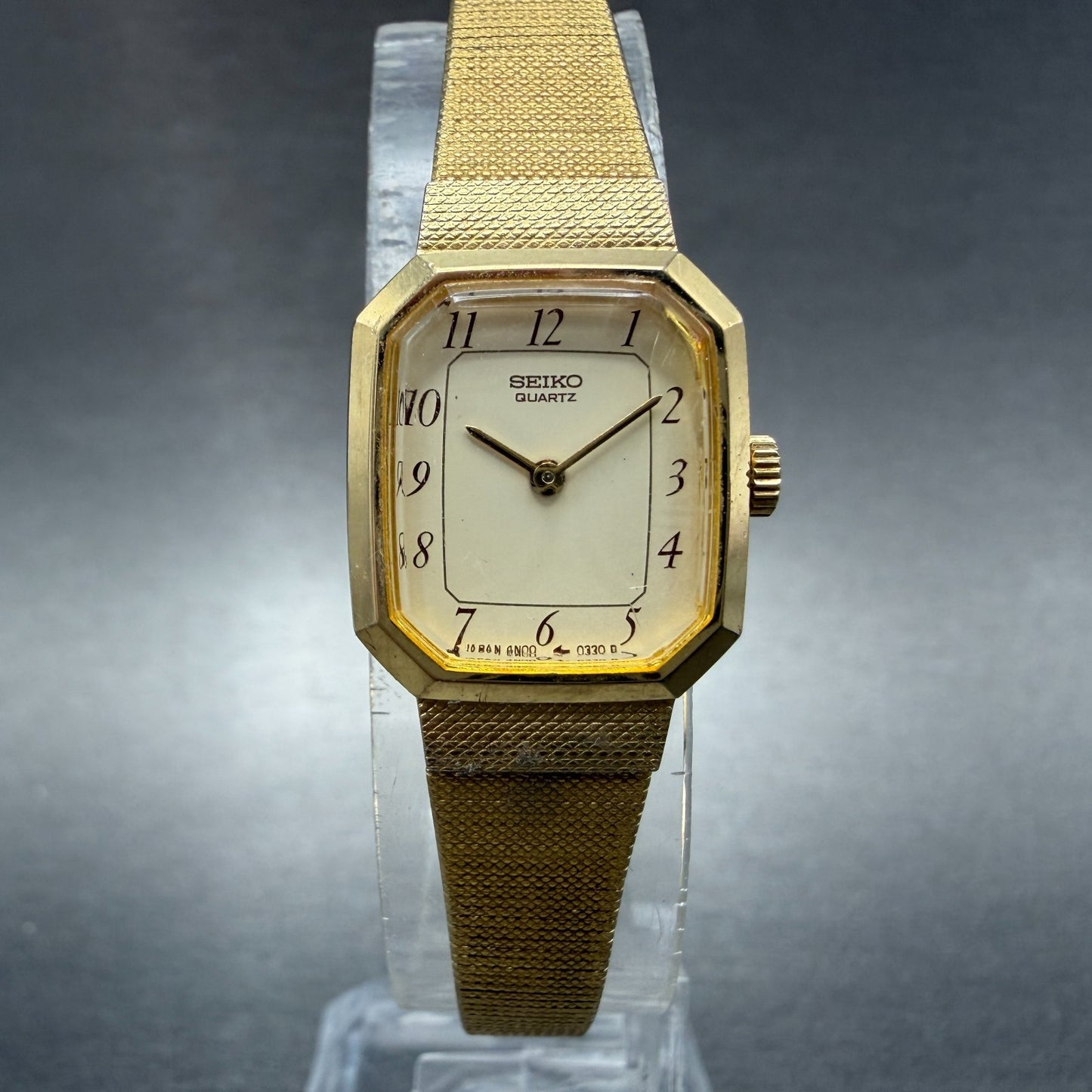 Seiko Watch Women 17mm Cream Dial Gold Tone Octagon VTG 4N00-5139 New Battery0
