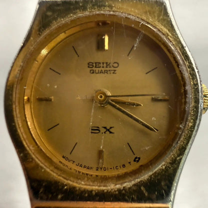 Seiko SX Watch Women 18mm Gold Dial Gold Tone Round 2Y01-0A70 New Battery VTG1