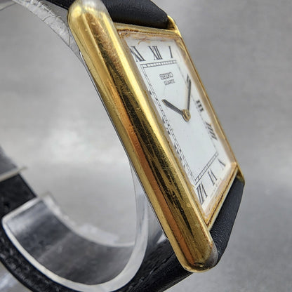 Seiko Tank Watch Men 26mm White Dial Gold Tone Rectangle 5p305a89 New Battery3