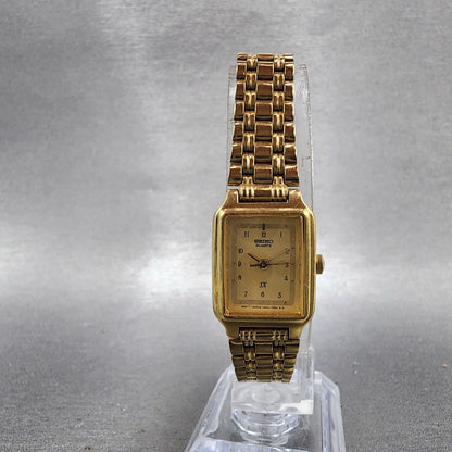 Seiko SX Tank Watch Women 17mm Champagne Dial Gold Tone V4015121 New Battery5