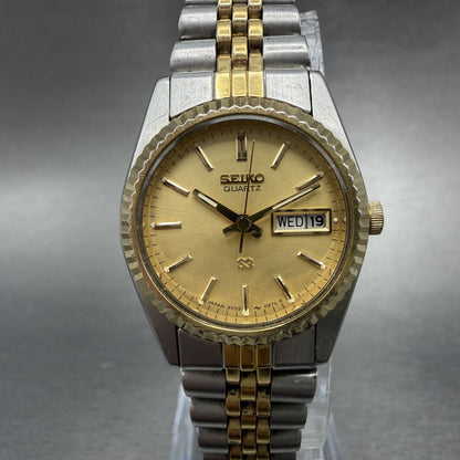 Seiko SQ Watch Women 24mm Gold Dial Two Tone Daydate 24mm Round New Battery ID40