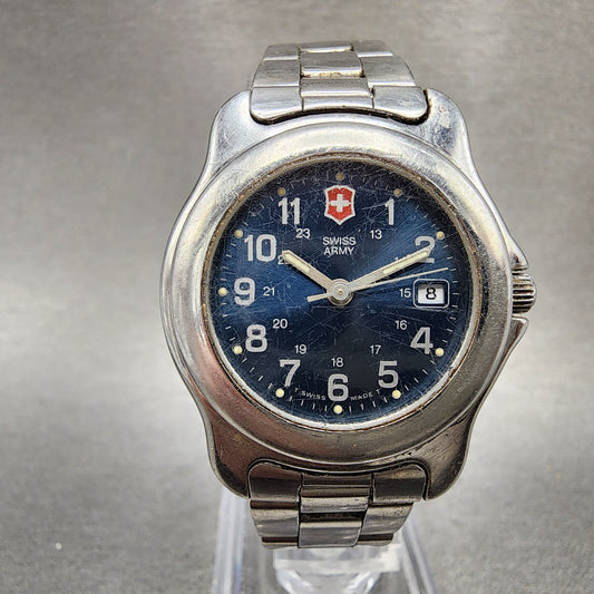 Victorinox Swiss Army Officer Watch Women 30mm Blue Dial Steel Date NewBat AB1230