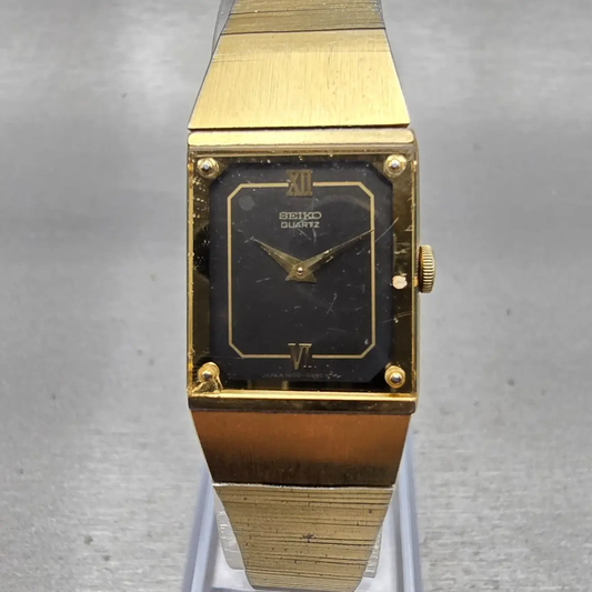 Seiko Watch Women 17mm Brown Dial Gold Tone Rectangle 1400-8109 New Battery VTG0