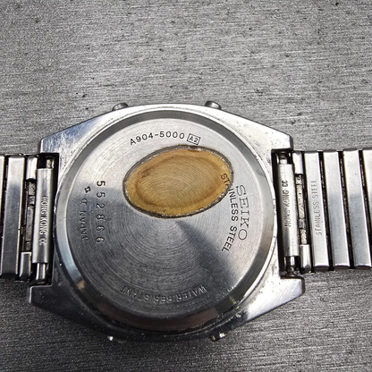 Seiko Digital Watch Men 33mm Silver Tone Alarm Chrono A904-5000 New Battery VTG10