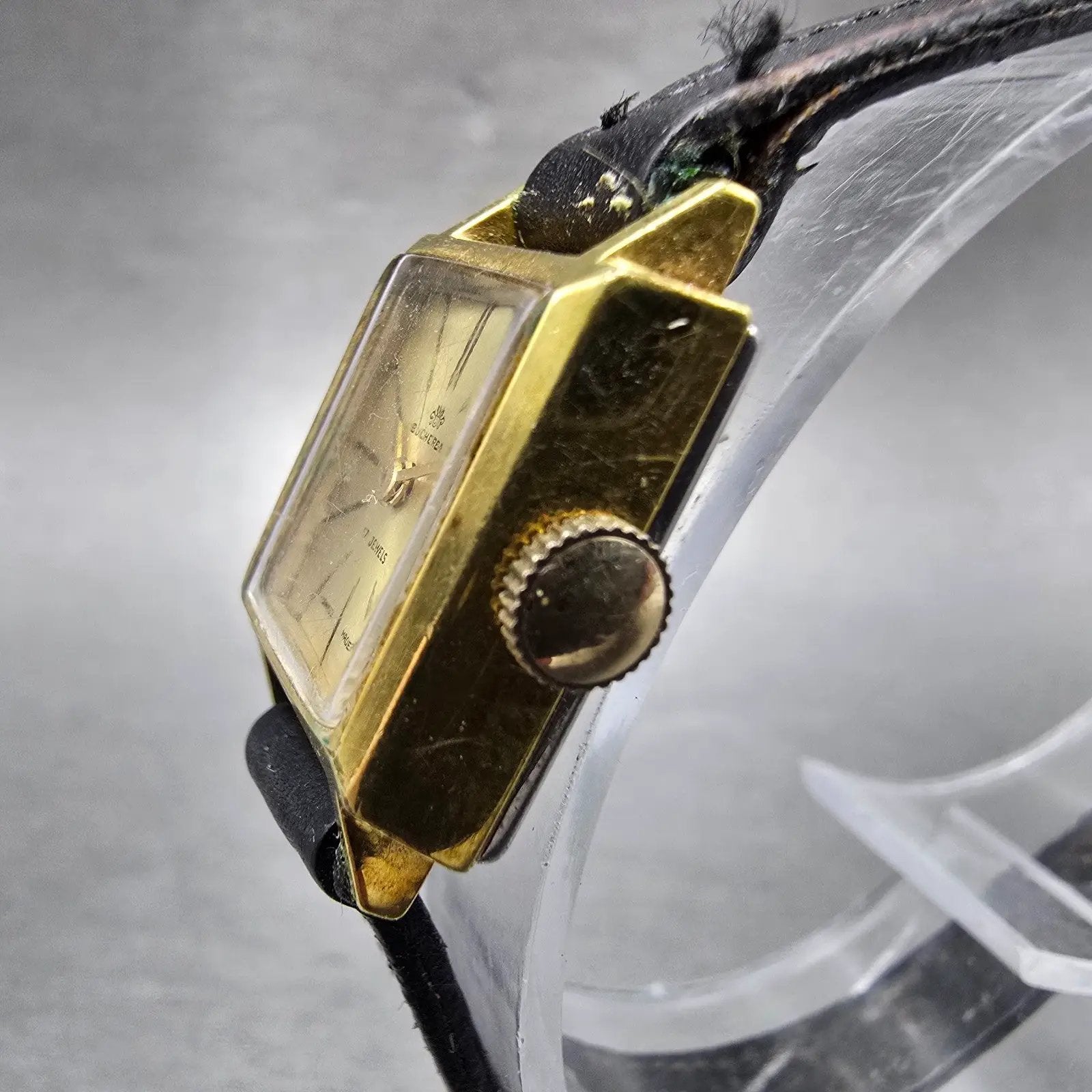 Bucherer Tank Watch Women 15mm Gold Dial Gold Plated Manual Wind PARTS3