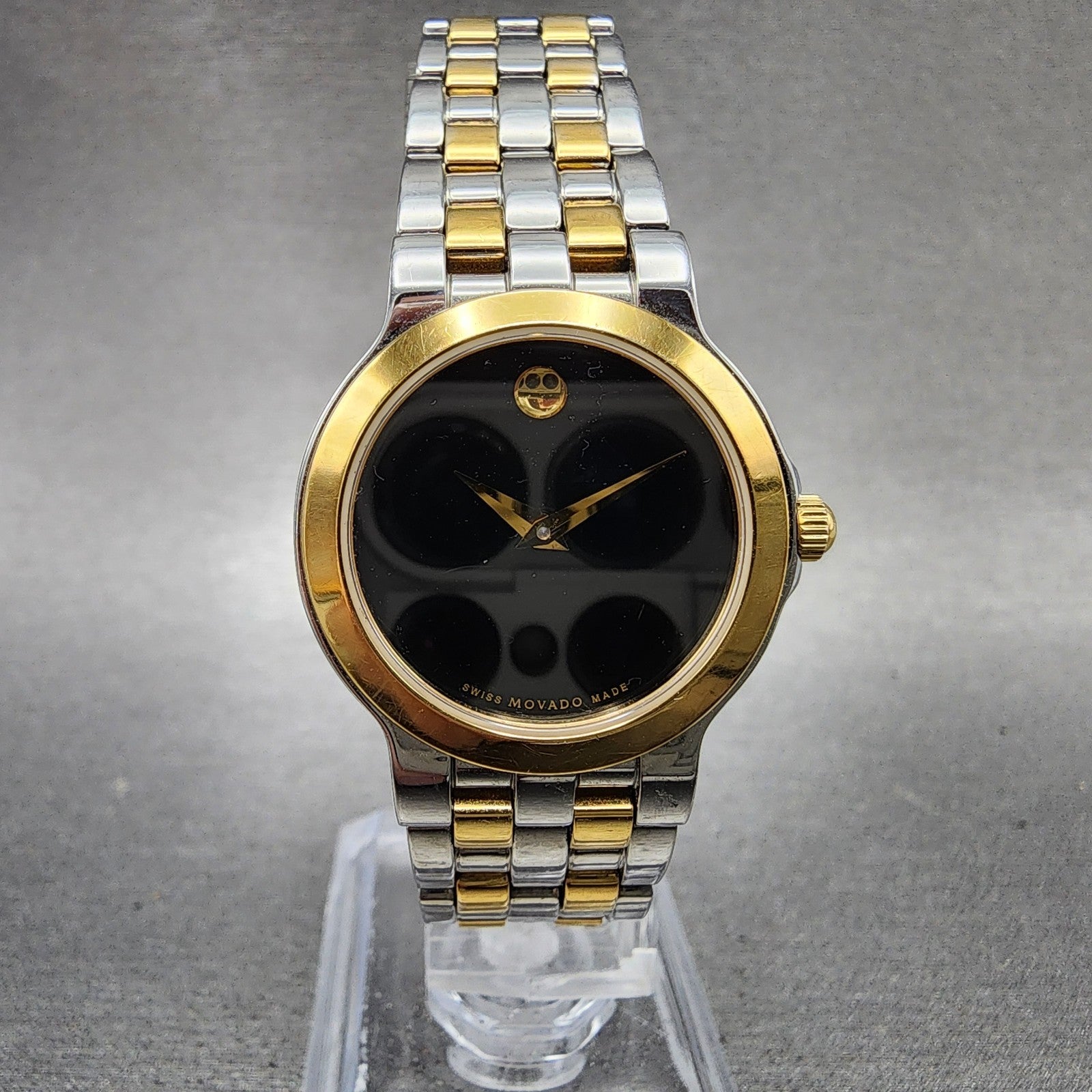 Movado Museum Watch Women 26mm Black Dial Two Tone Round 81 E4 1855 New Battery0