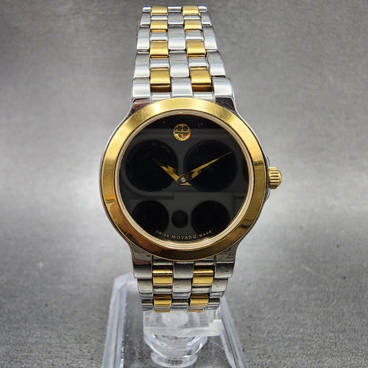 Movado Museum Watch Women 26mm Black Dial Two Tone Round 81 E4 1855 New Battery0