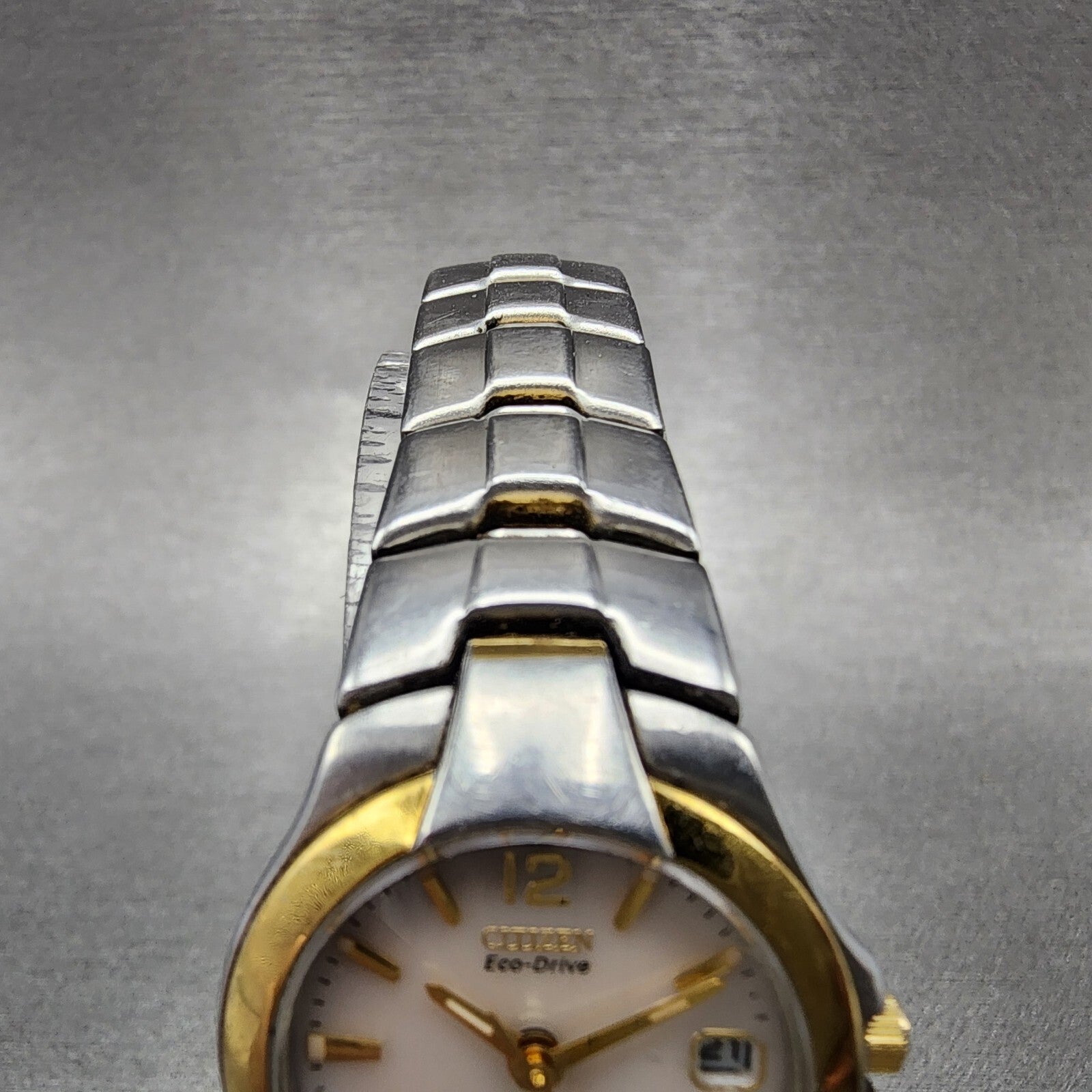 Citizen EcoDrive Watch Women 24mm MOP Dial Two Tone Date Round  E010S0016684
