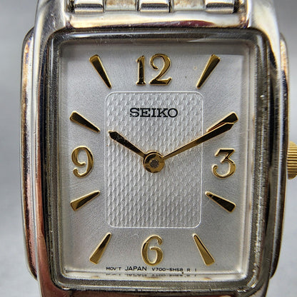 Seiko Tank Watch Women 23mm Silver Dial Silver Tone V7005J10 New Battery1