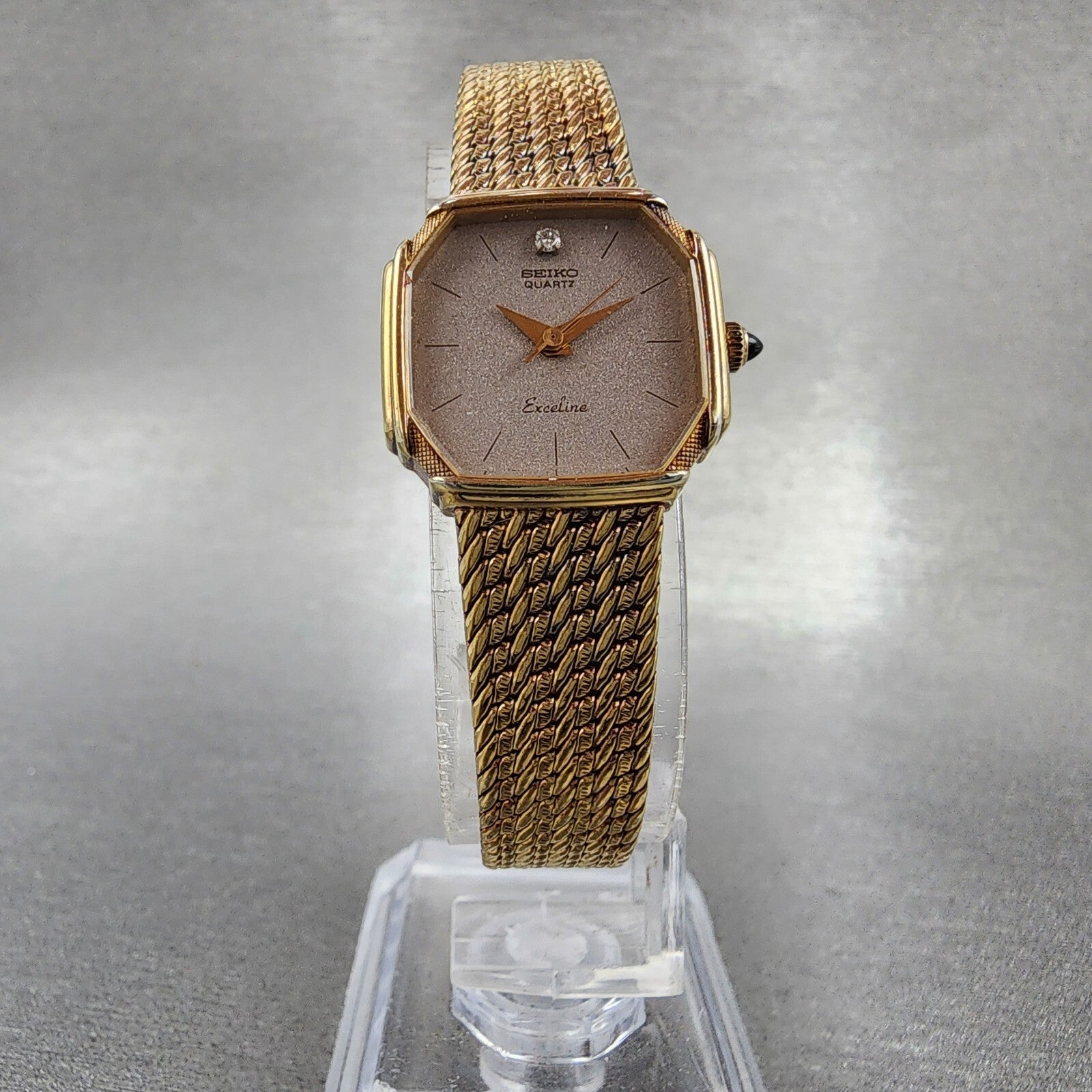 Seiko Exceline Watch Women 20mm Gray Dial Gold Tone 12215080 New Battery5
