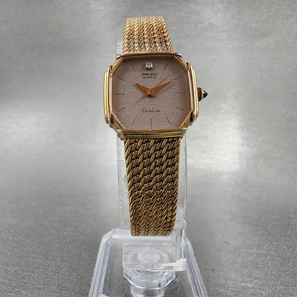 Seiko Exceline Watch Women 20mm Gray Dial Gold Tone 12215080 New Battery5