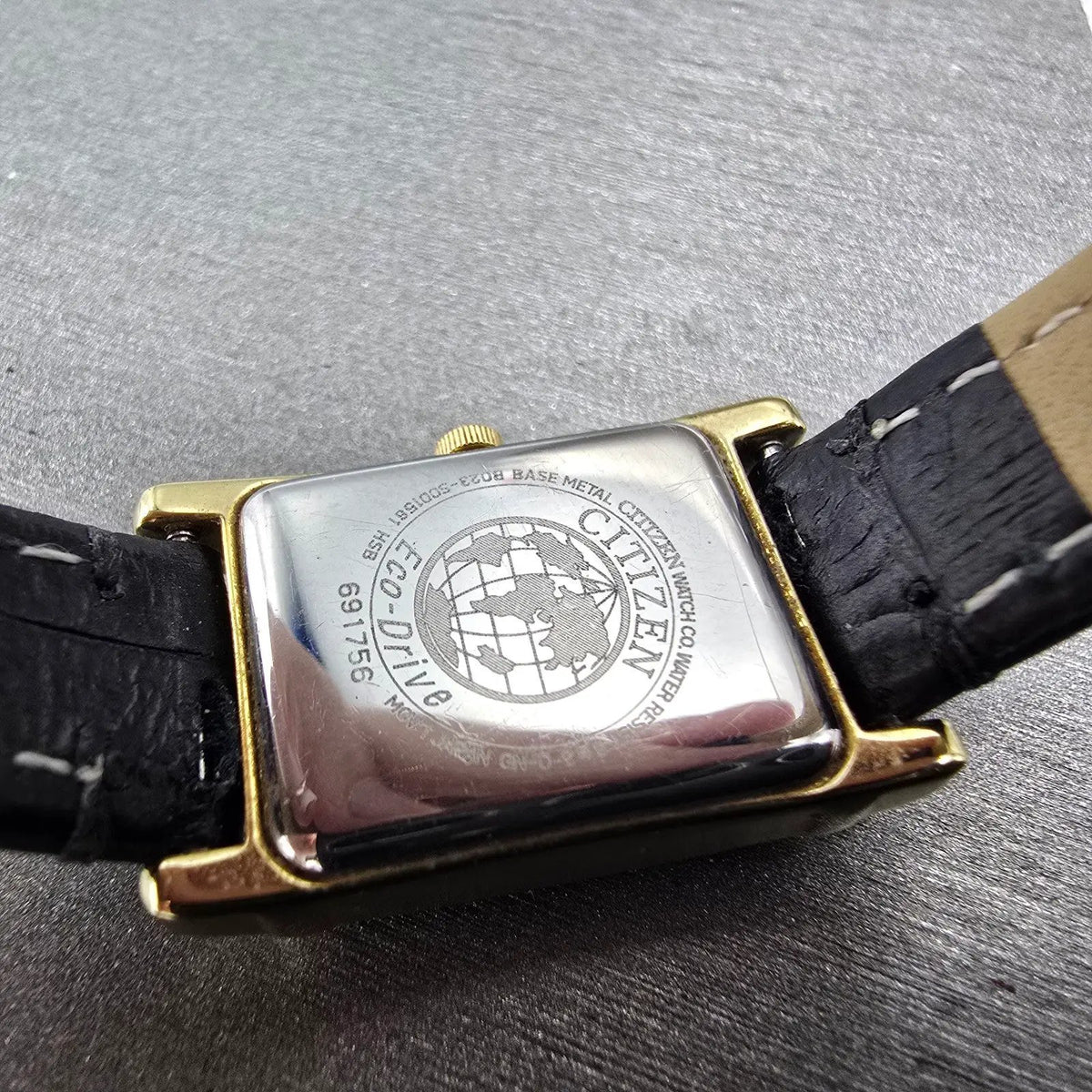 Citizen Eco-Drive Tank Watch Women 18mm Champagne Dial Gold B023-S001561 Works 49
