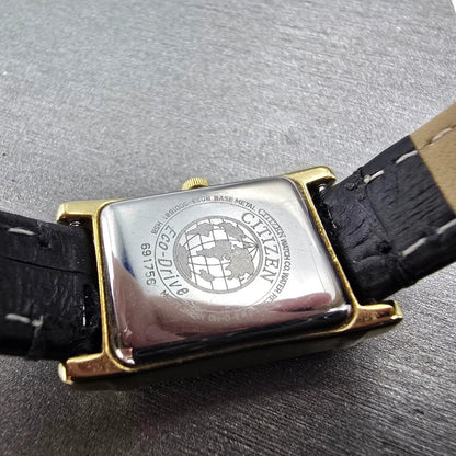 Citizen Eco-Drive Tank Watch Women 18mm Champagne Dial Gold B023-S001561 Works 49