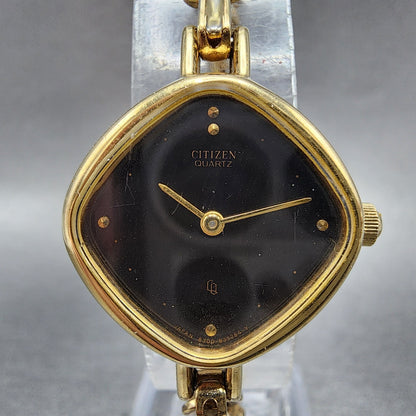 Citizen CQ Watch Women 23mm Black Dial Gold Tone Square 4832256 New Battery1