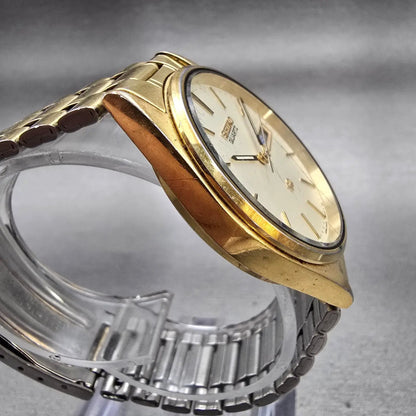 Seiko SQ Watch Men 34mm Champagne Dial Gold Tone Daydate 5H23-8A09 New Battery3