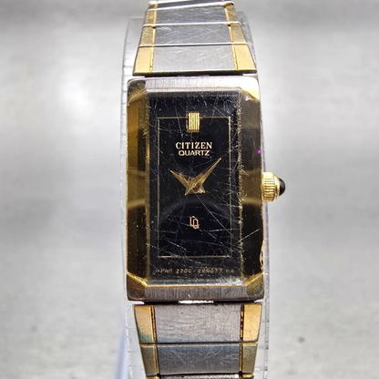 Citizen CQ Watch Women 12mm Black Dial Two Tone Rectangle 2200-223594 New Batt0
