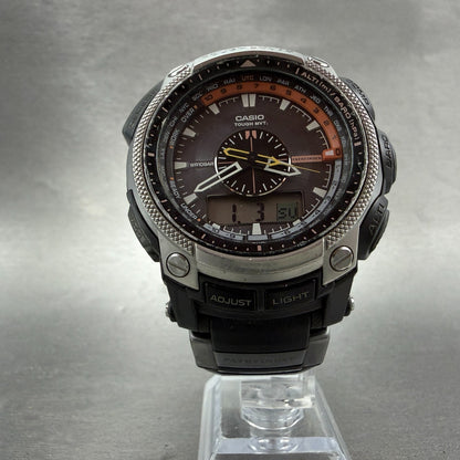 Casio Pathfinder PAW-5000 Watch Men 49mm Black Silver Triple Sensor READ!! Solar5