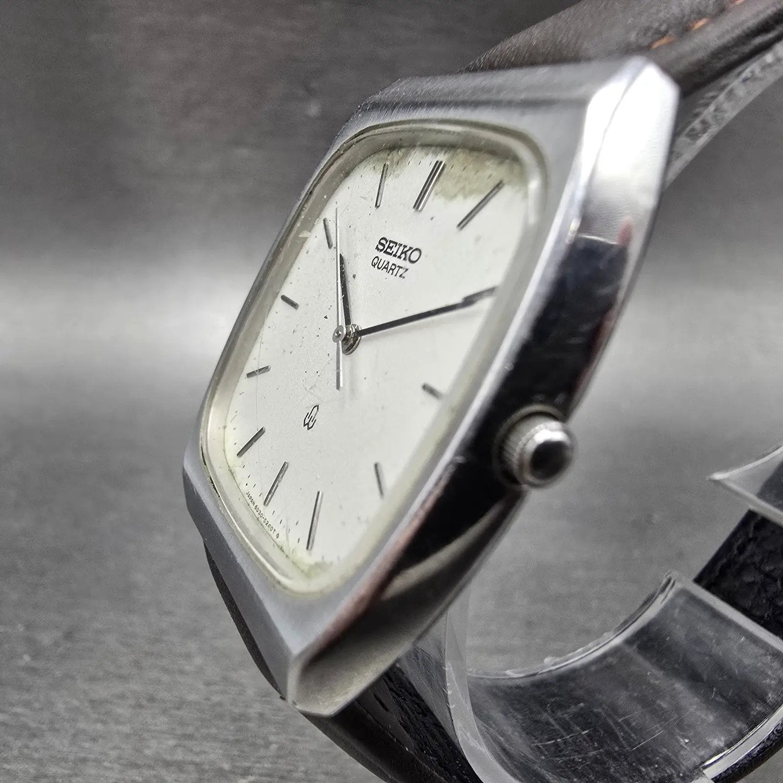 Seiko Watch Men 31mm Silver Dial Silver Tone Rectangle 6030-5220 New Battery VTG2