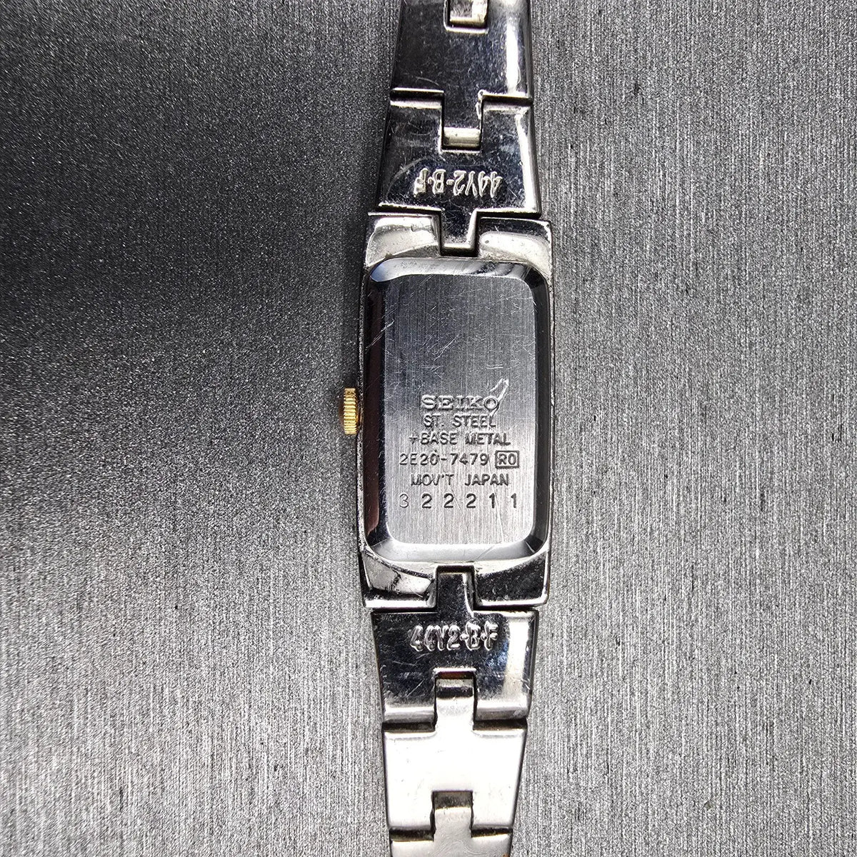 Seiko Watch Women 13mm White Dial Two Tone Rectangle 2E20-7479 New Battery JP21710