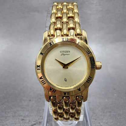 Citizen CQ Watch Women 22mm Champagne Dial Gold Tone Round 5420S26009 New Batt0