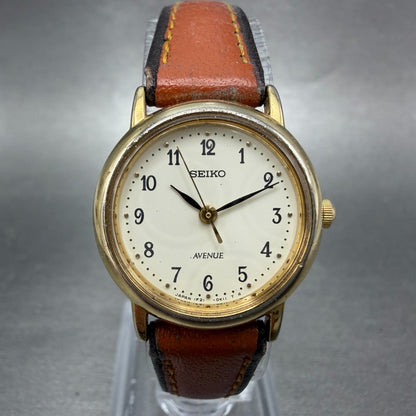 Seiko Avenue Watch Women 23mm Cream Dial Gold Tone Round 1F21-0G10 New Battery0