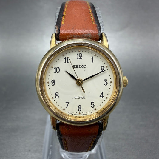 Seiko Avenue Watch Women 23mm Cream Dial Gold Tone Round 1F21-0G10 New Battery0