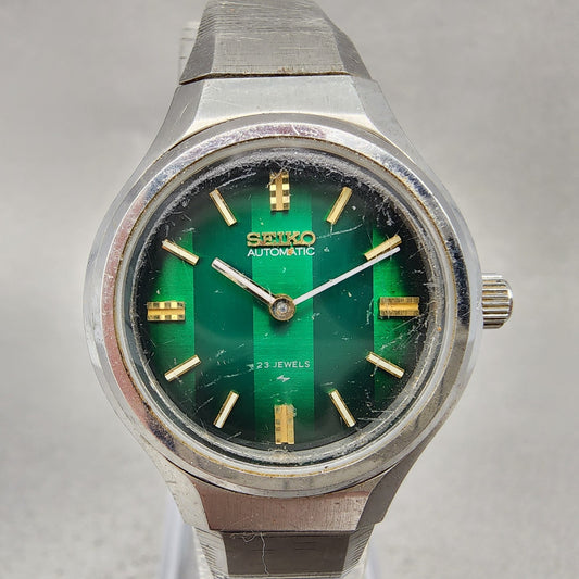 Seiko Automatic Watch Women 27mm Green Dial Silver Tone Round 24110060 Runs0