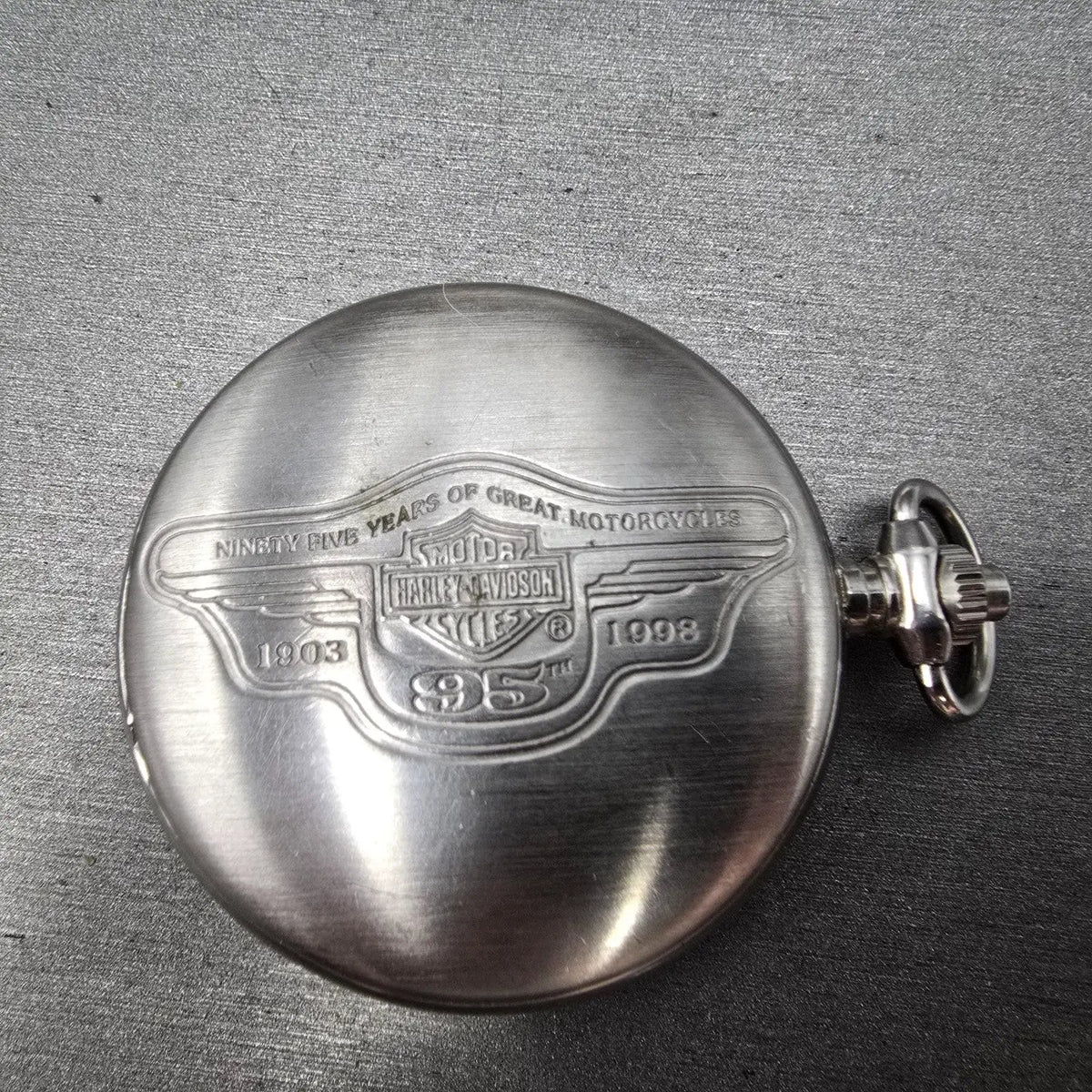 Harley Davidson Pocket Watch Men 50mm White Dial Silver Small Seconds New Batt5