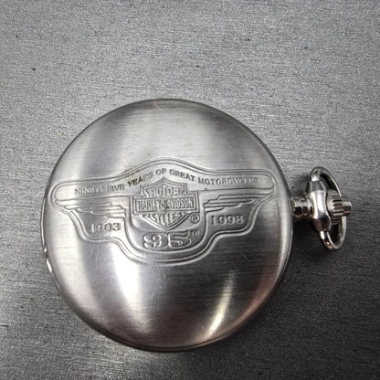 Harley Davidson Pocket Watch Men 50mm White Dial Silver Small Seconds New Batt5