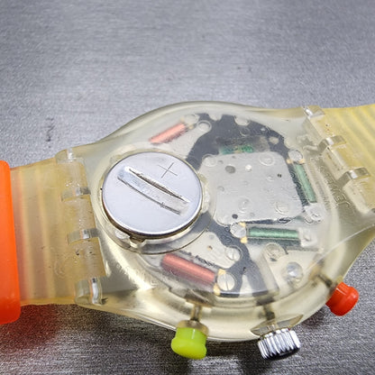 Swatch Jelly Stag Chrono Watch Men 37mm Silver Dial Clear Tone READ!!!! New Batt9