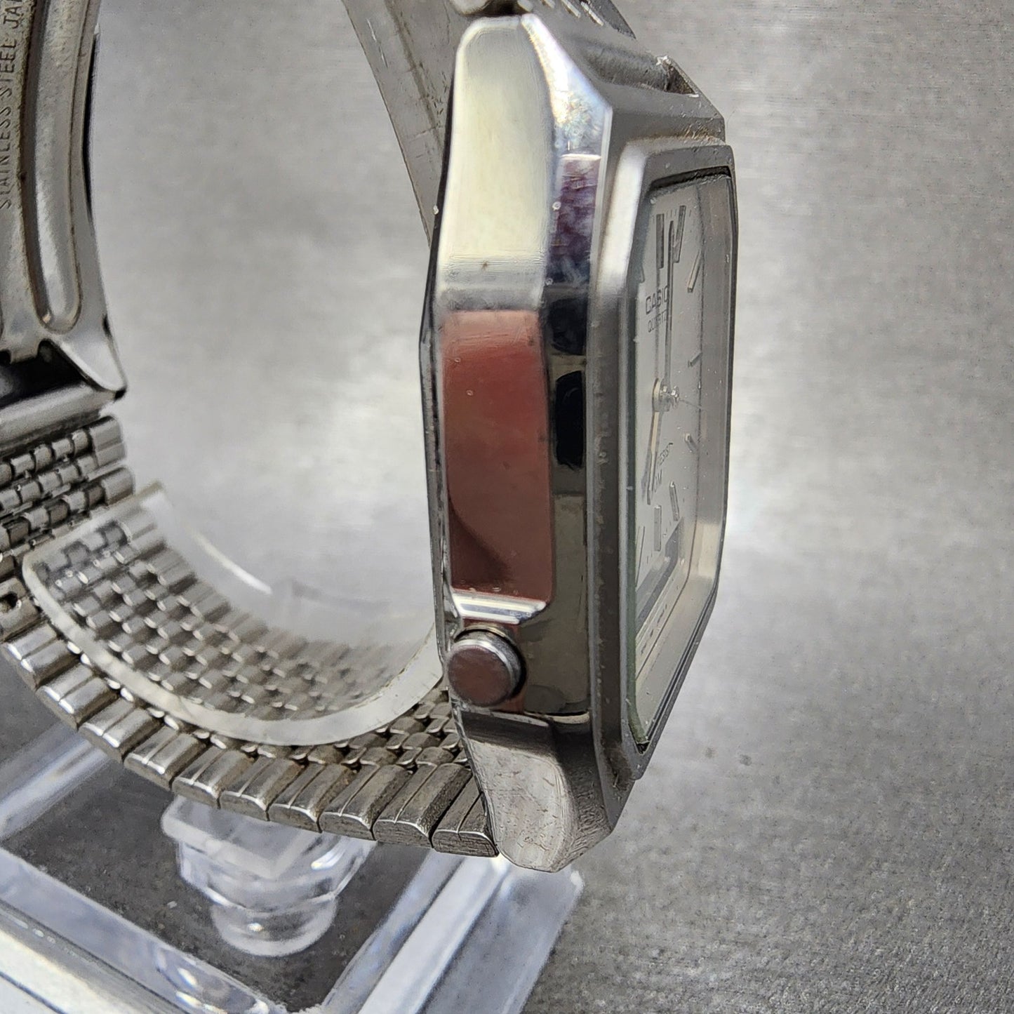 Casio AQ351 Watch Men 31mm Silver Dial Silver Tone Rectangle Alarm Chrono PARTS4