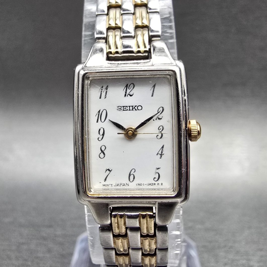 Seiko Tank Watch Women 16mm White Dial Silver Tone Rectangle 1N01-0FH0 New BatKL0