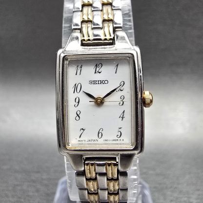 Seiko Tank Watch Women 16mm White Dial Silver Tone Rectangle 1N01-0FH0 New BatKL0
