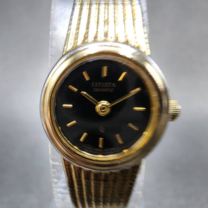 Citizen CQ Watch Women 17mm Black Dial Gold Tone Round 3220324234 New Battery1
