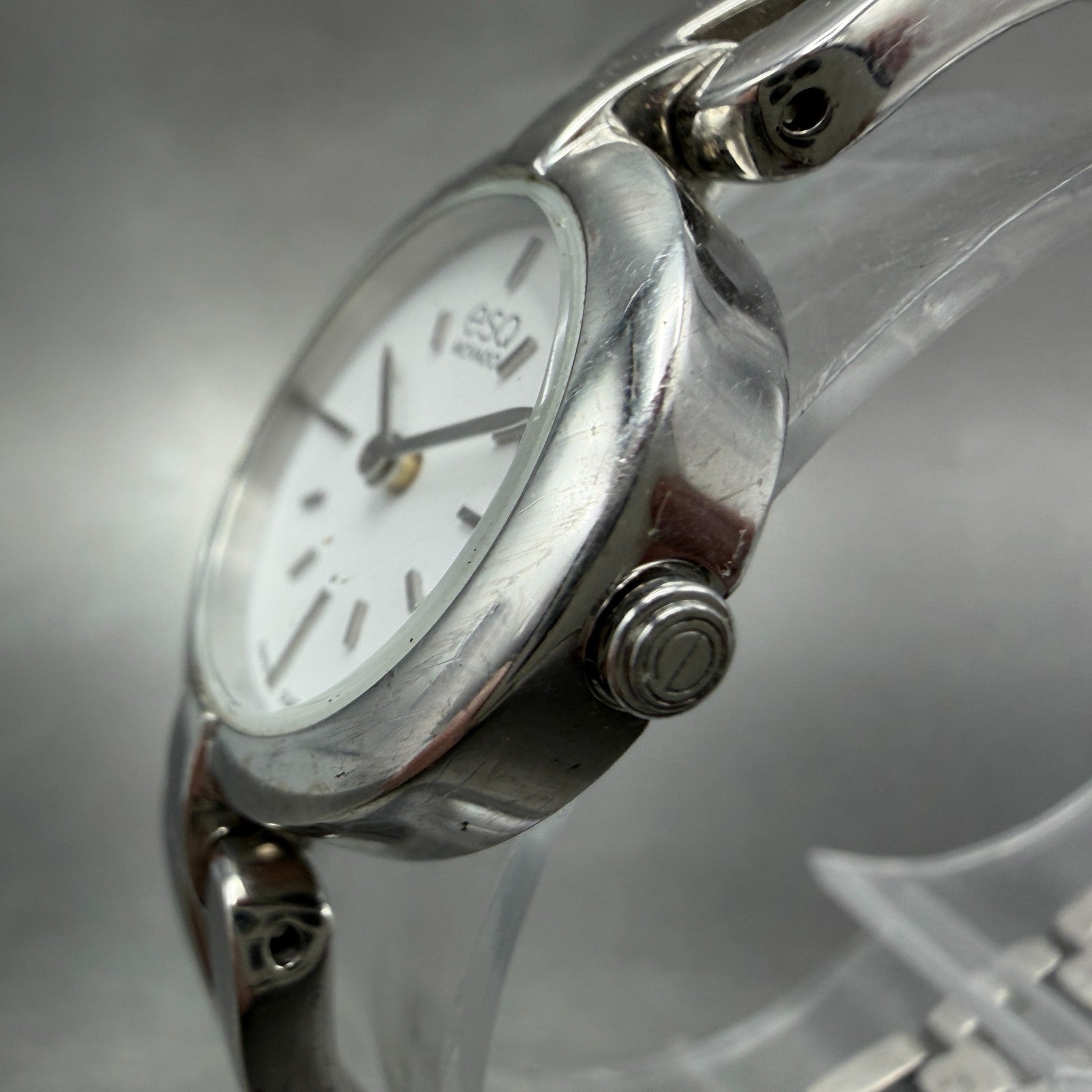 ESQ Movado Watch Women 24mm White Dial Silver Tone Round ES453145641 New Battery2