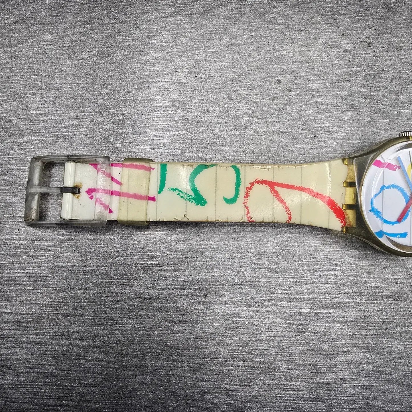 Swatch Gent AT SCHOOL Watch Men White Dial Clear Case Round GE167 New Battery11