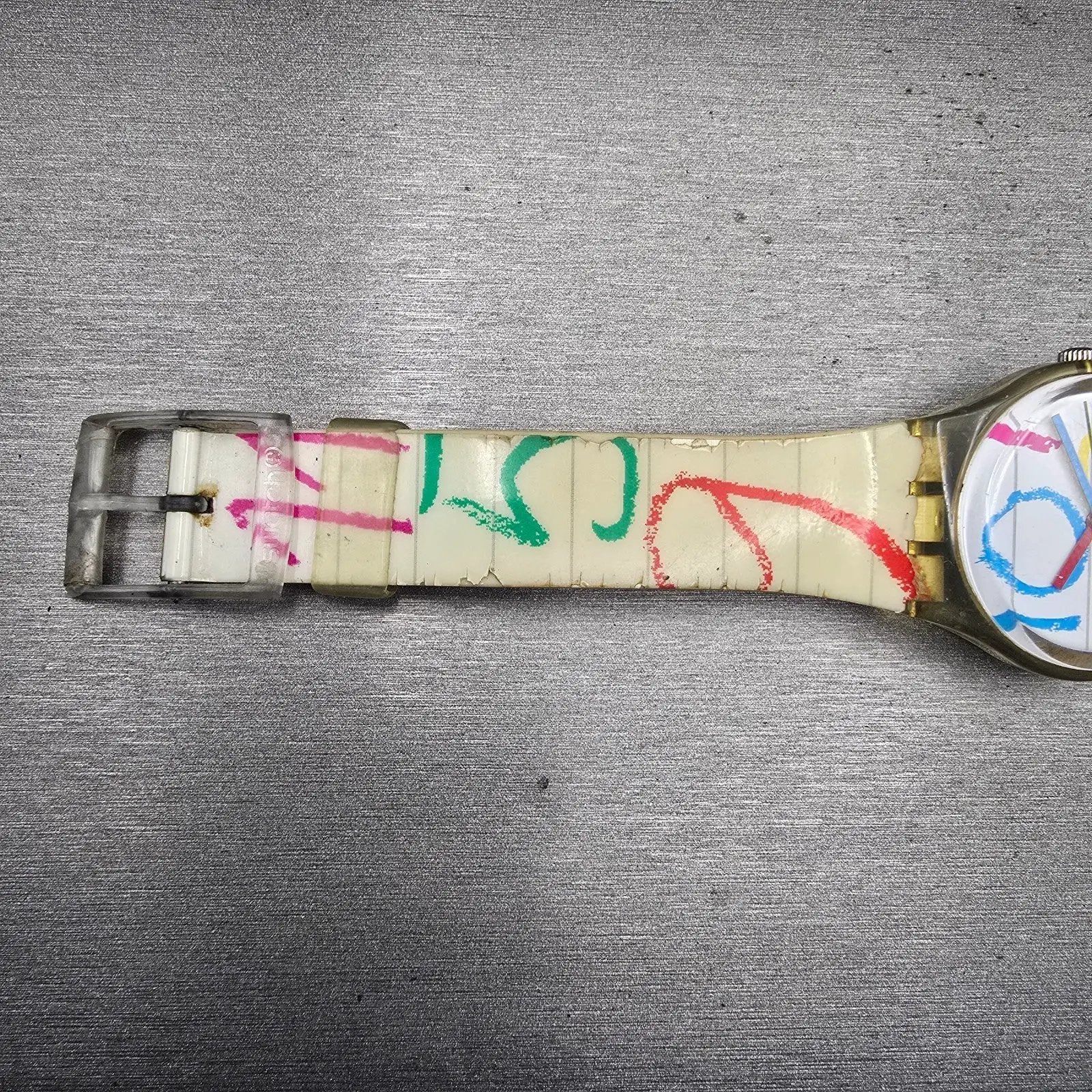 Swatch Gent AT SCHOOL Watch Men White Dial Clear Case Round GE167 New Battery11