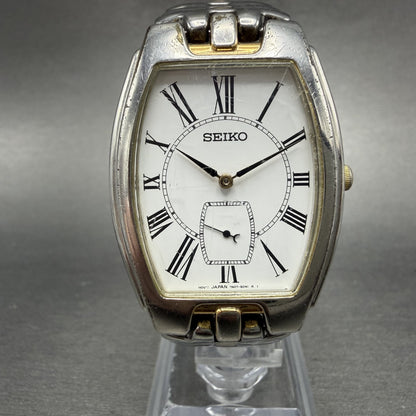 Seiko Tank Watch Men 30mm White Dial Two Tone Vintage 7N07-5020 New Battery0